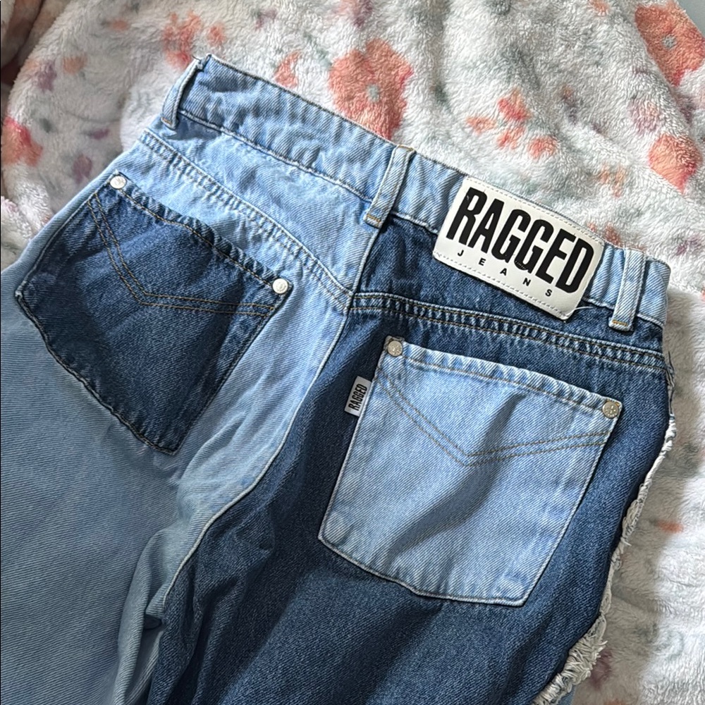 Ragged Jeans Two-Tone Denim Pants